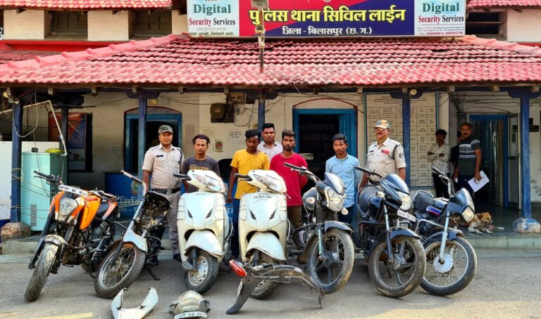 *एन्टी क्राइम एंड साइबर यूनिट बिलासपुरऔर सिविल लाइन टीम की संयुक्त कार्यवाही * टीम द्वारा अलग अलग 04 मामलों में कुल आठ आरोपीयों को पकड़ा गया। *आरोपियों के कब्जे से चोरी की 07 मोटरसाइकिल,04 नग मोबाइल कुल कीमती 600000 जप्त किया गया*