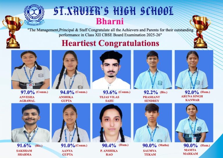 *सेंट जेवियर्स हाई स्कूल भरनी का शानदार रिजल्ट, मेधावी छात्रों ने रचा सफलता का नया इतिहास*